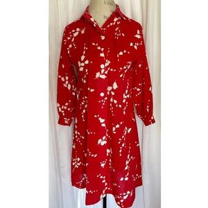 🌹SOLD🌹Retro 70s Red/White Abstract Floral Print Swing/Sheath Dress Size: M